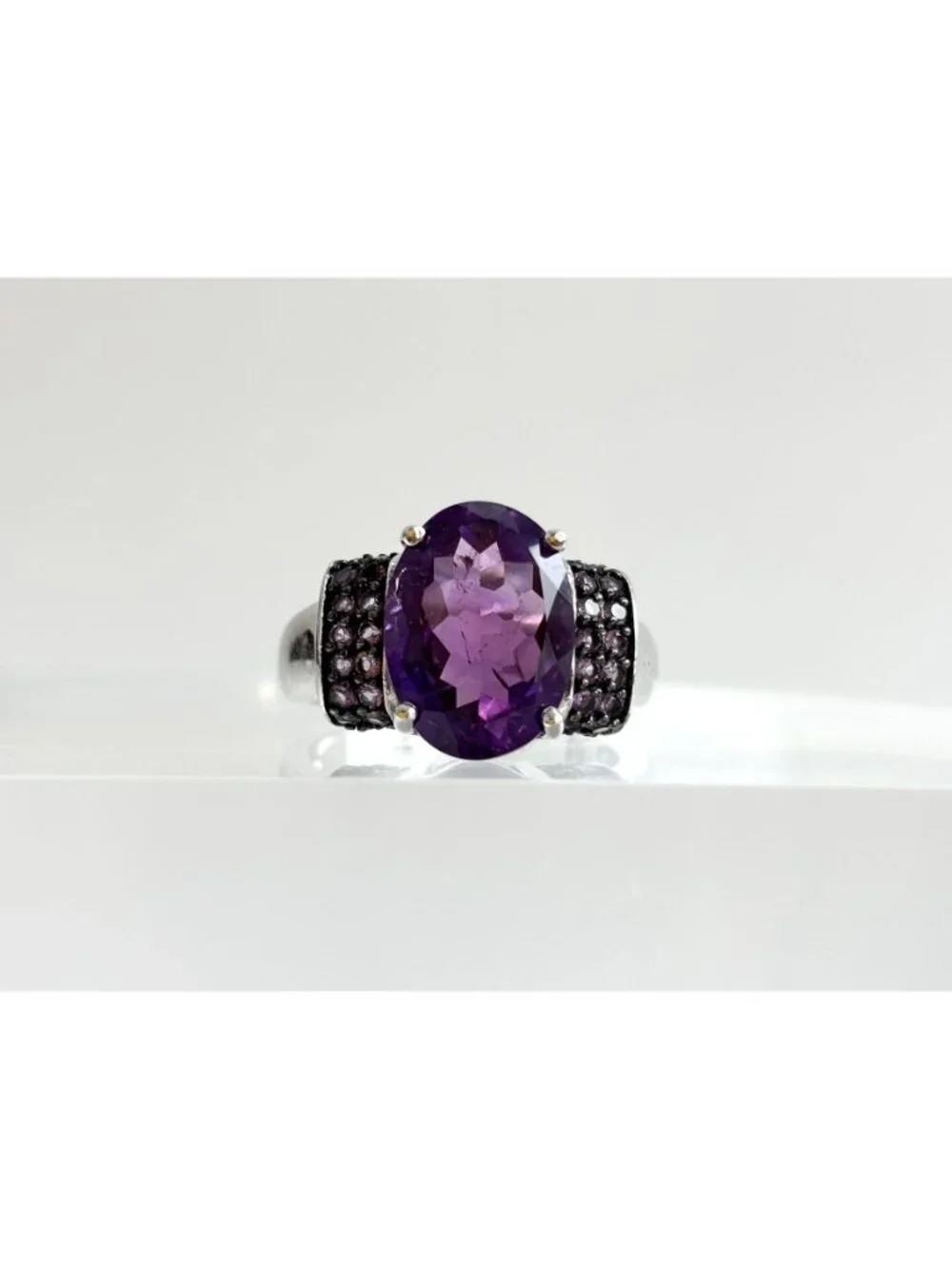 Multi Gemstone Amethyst Jumbo Sterling Silver 925 Vintage Ring - sz 8